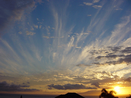 Tropical sunset seen from Maui looking toward Lanai